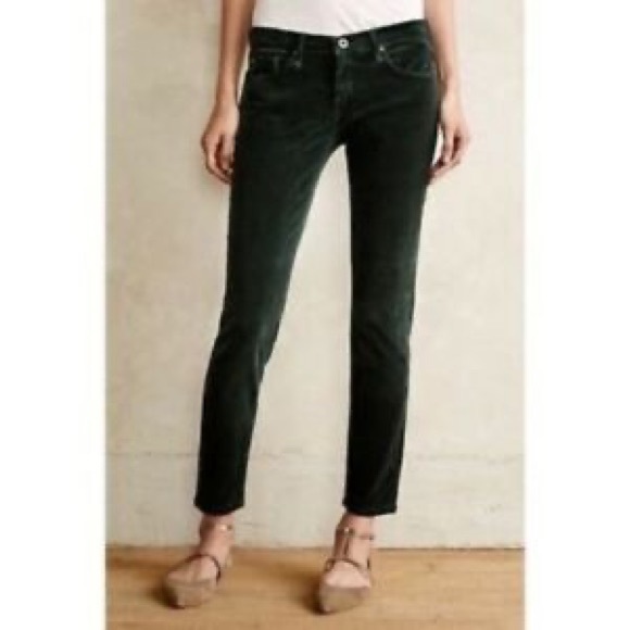 Ag Adriano Goldschmied Pants - Size 28R green cord pants, dark green, straight leg slim fit, low waisted